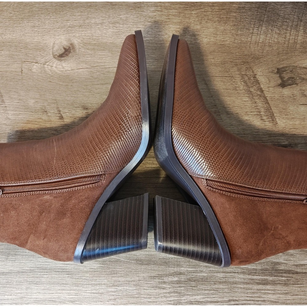ShoeDazzle Boots Womens Size 7.5 Brown‎ Elidi Ankle Booties Pointed Toe Zip - Picture 7 of 14